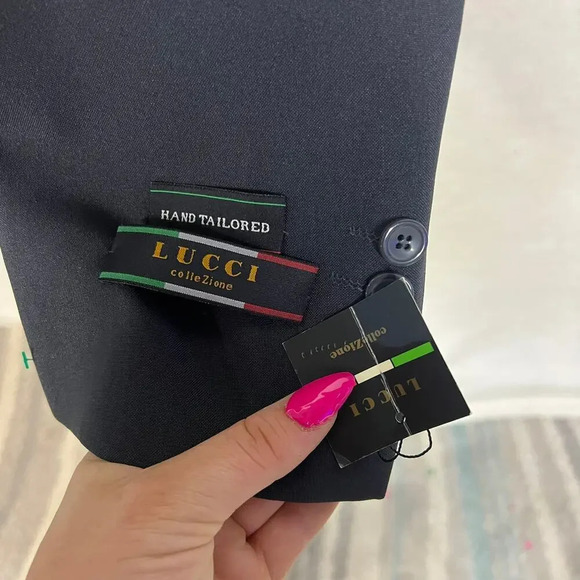 NWT Lucci Collezione‎ Men's 48R Navy Hand Tailored Peaked Lapel Suit Jacket - Picture 3 of 7